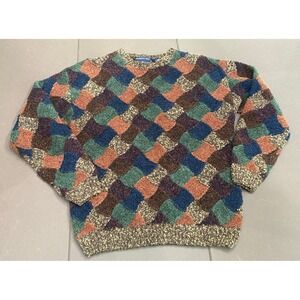 Northern Isles Sweater Large VTG Geometric 90s 3D Knit Streetwear Grunge Hip Hop